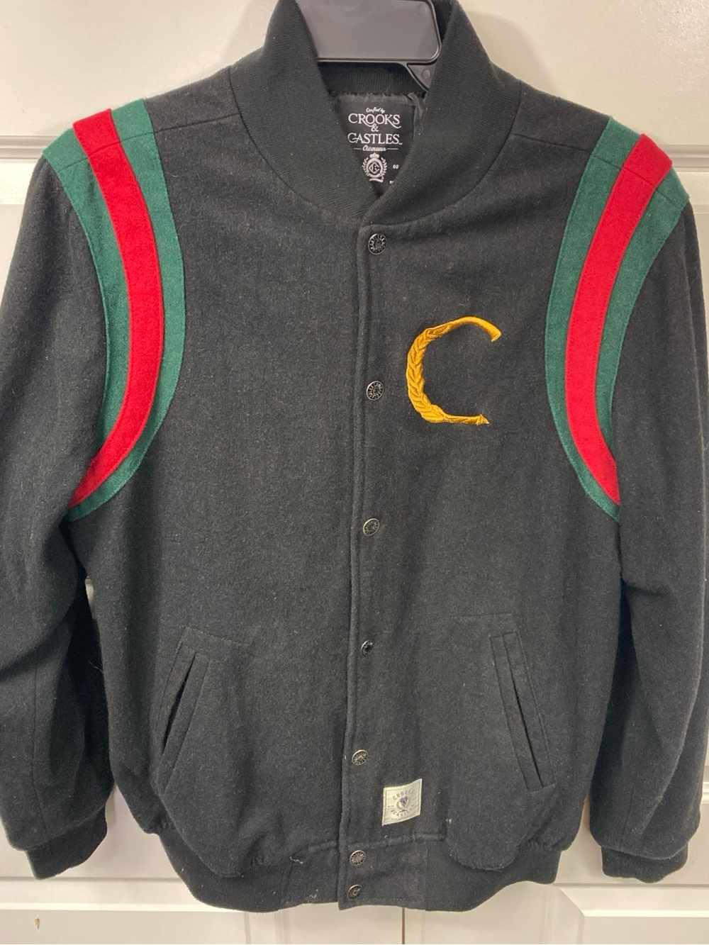 Crooks & Castles Embroidered Horsebit Wool Blend Varsity Baseball Jacket Medium